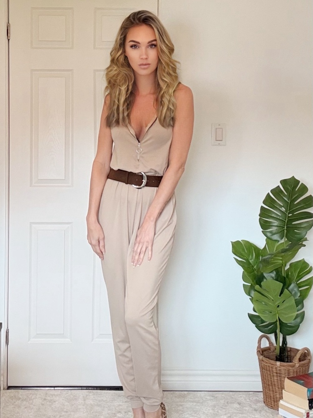 Sleeveless Beige Jumpsuit